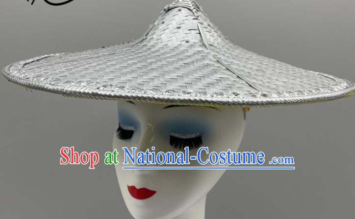 Chinese Dai Nationality Dance Headdress Yunnan Folk Dance Grey Bamboo Hat Stage Performance Headwear