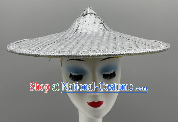 Chinese Dai Nationality Dance Headdress Yunnan Folk Dance Grey Bamboo Hat Stage Performance Headwear