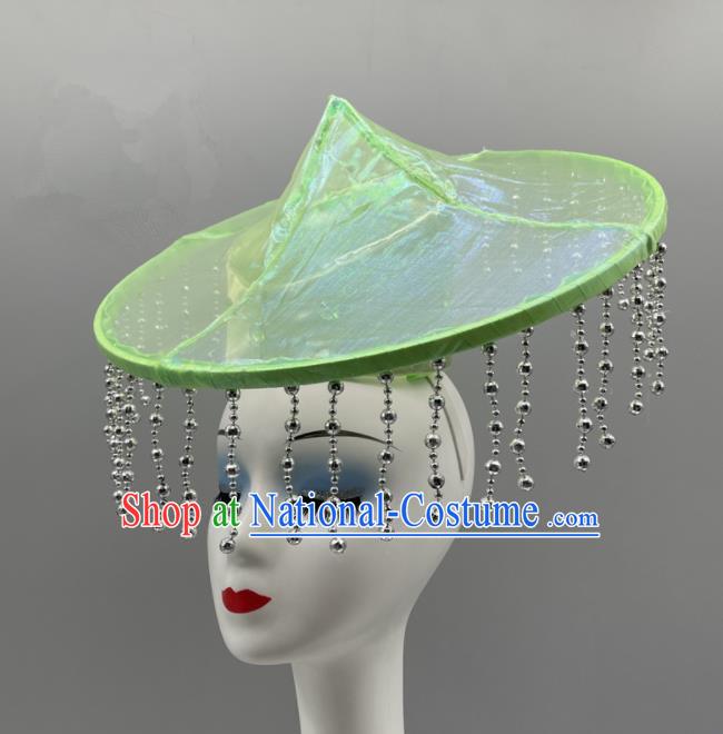 Chinese Ethnic Stage Performance Headwear Dai Nationality Folk Dance Headdress Yunnan Dance Green Hat