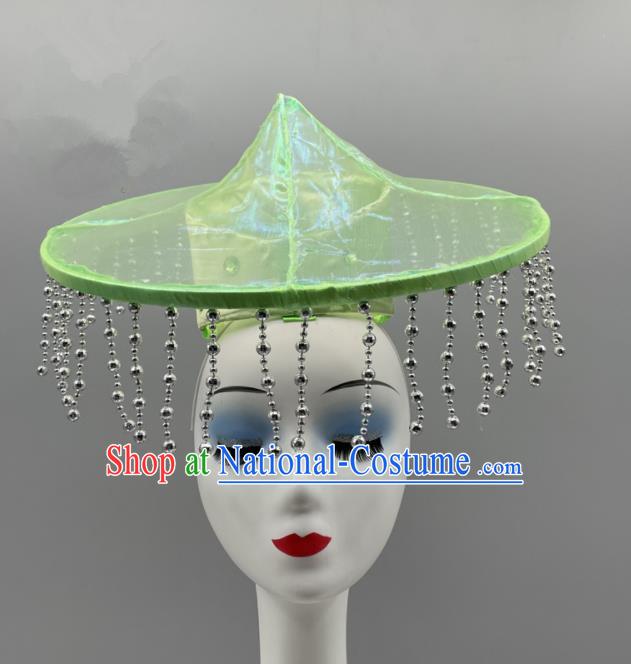 Chinese Ethnic Stage Performance Headwear Dai Nationality Folk Dance Headdress Yunnan Dance Green Hat