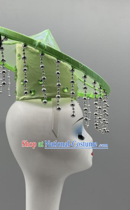 Chinese Ethnic Stage Performance Headwear Dai Nationality Folk Dance Headdress Yunnan Dance Green Hat