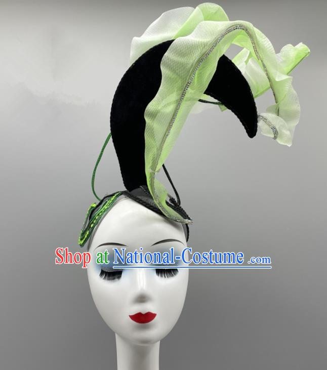 Chinese Stage Performance Wig Hairpieces Women Group Dance Headpiece Classical Dance Headdress Opening Dance Green Leaf Hair Jewelry