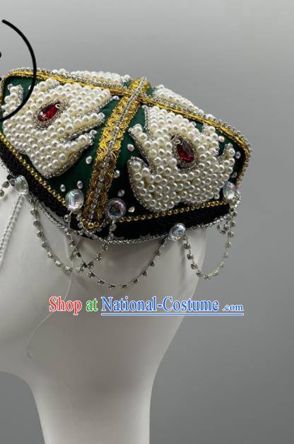 Chinese Ethnic Stage Performance Headwear Uyghur Nationality Folk Dance Headdress Xinjiang Dance Green Hat