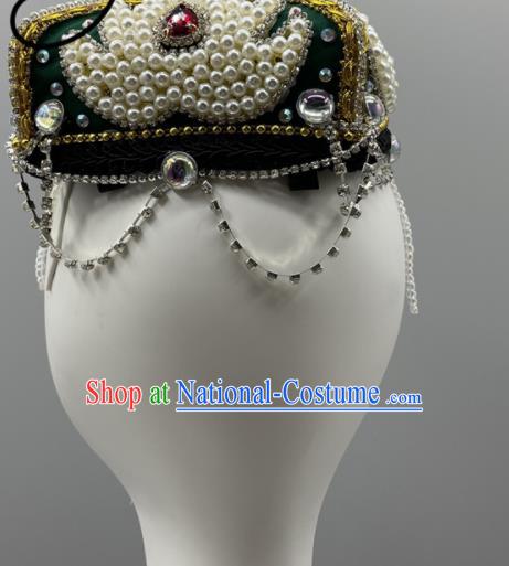 Chinese Ethnic Stage Performance Headwear Uyghur Nationality Folk Dance Headdress Xinjiang Dance Green Hat