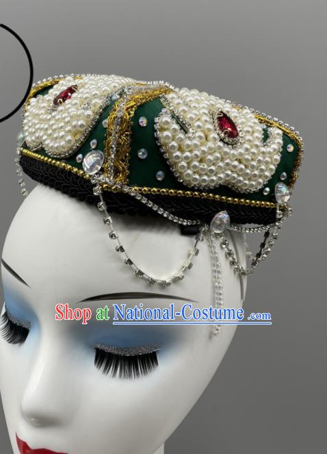 Chinese Ethnic Stage Performance Headwear Uyghur Nationality Folk Dance Headdress Xinjiang Dance Green Hat