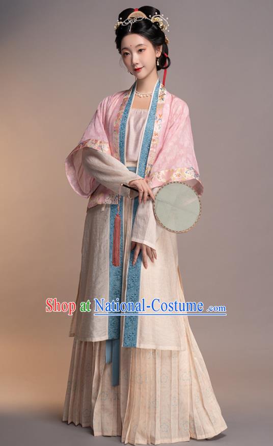 Chinese Song Dynasty Young Woman Garment Costumes Ancient Noble Mistress Clothing Traditional Hanfu Dresses Complete Set