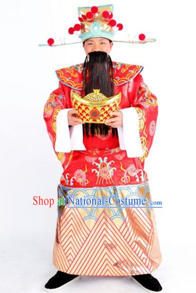 Chinese Fortune God Garment Costumes Ancient God of Wealth Clothing Traditional New Year Celebration Red Gown