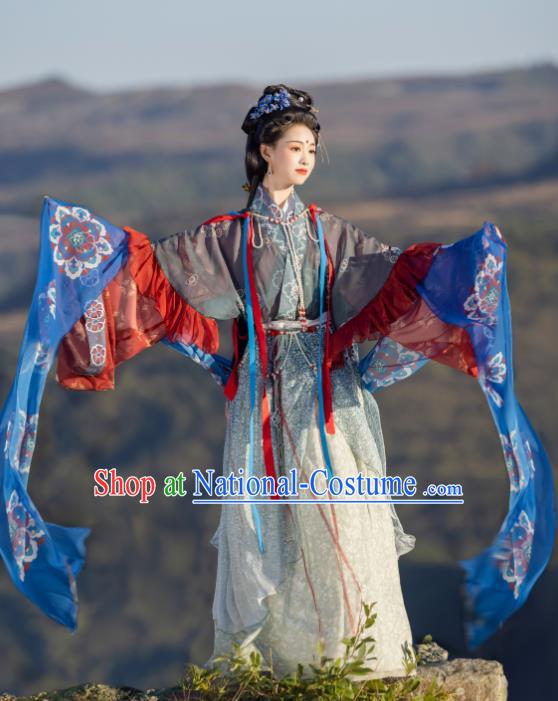 Chinese Traditional Hanfu Dresses Ancient Chang E Moon Goddess Clothing Jin Dynasty Noble Woman Garment Costumes