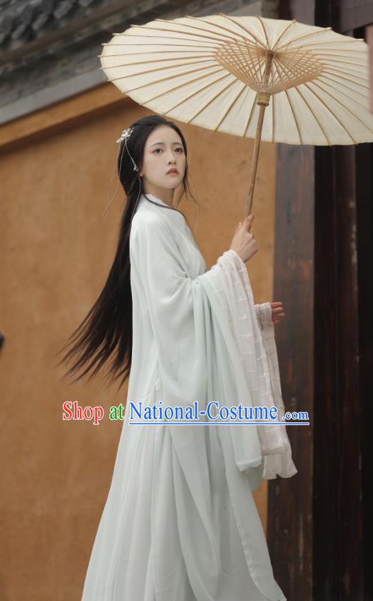 Chinese Jin Dynasty Swordswoman Garment Costumes Traditional Light Green Hanfu Dresses Ancient Young Beauty Clothing