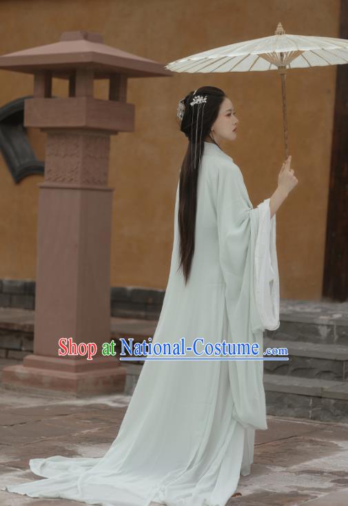 Chinese Jin Dynasty Swordswoman Garment Costumes Traditional Light Green Hanfu Dresses Ancient Young Beauty Clothing