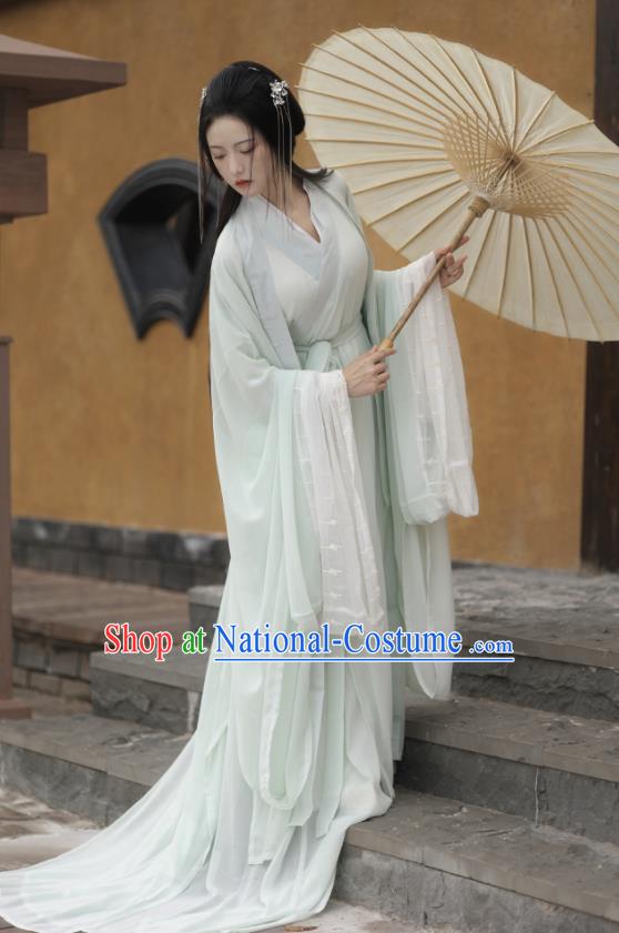 Chinese Jin Dynasty Swordswoman Garment Costumes Traditional Light Green Hanfu Dresses Ancient Young Beauty Clothing