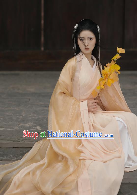 Chinese Ancient Young Beauty Clothing Jin Dynasty Swordswoman Garment Costumes Traditional Orangepink Hanfu Dresses