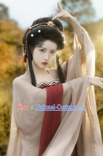 Chinese Tang Dynasty Princess Garment Costumes Traditional Dark Red Hanfu Dresses Ancient Goddess Clothing