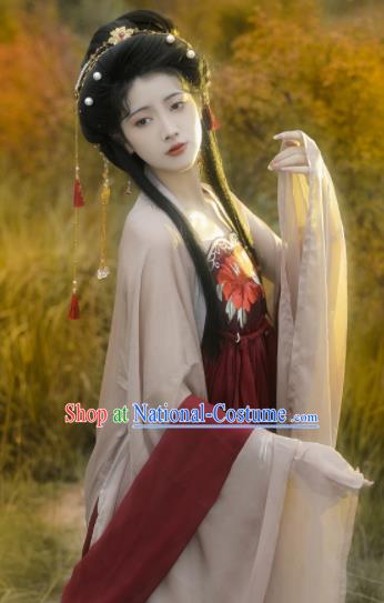 Chinese Tang Dynasty Princess Garment Costumes Traditional Dark Red Hanfu Dresses Ancient Goddess Clothing