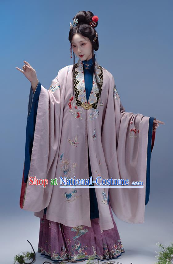 China Traditional Embroidered Hanfu Ming Dynasty Royal Princess Dresses Ancient Noble Lady Costumes Long Gown and Ma Mian Qun