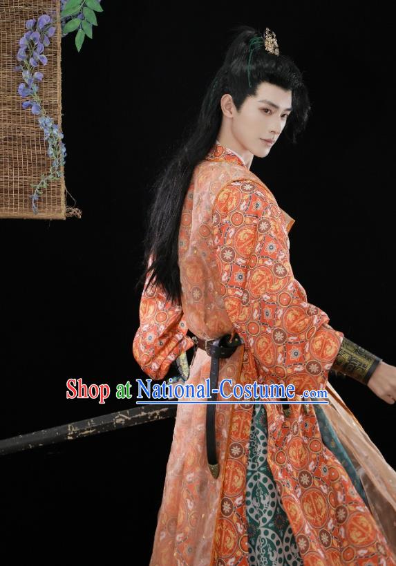 China Traditional Dun Huang Design Hanfu Robe Tang Dynasty Male Costume Ancient Young Hero Clothing