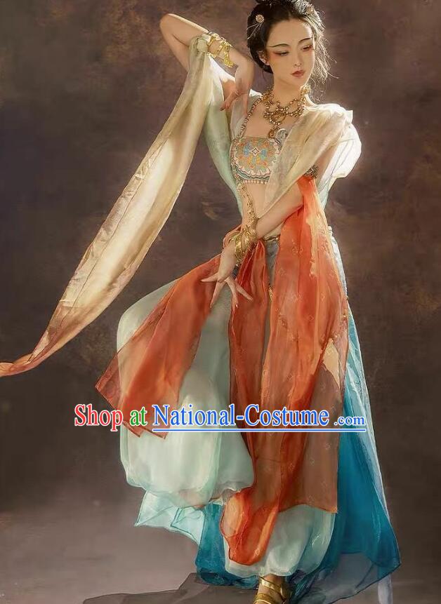 Traditional Chinese Dun Huang Flying Apsaras Costume Ancient Tang Dynasty Dance Lady Dress Fairy Hanfu Clothing