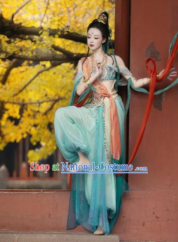 Traditional Chinese Dun Huang Flying Apsaras Costume Ancient Tang Dynasty Dance Lady Dress Fairy Hanfu Clothing