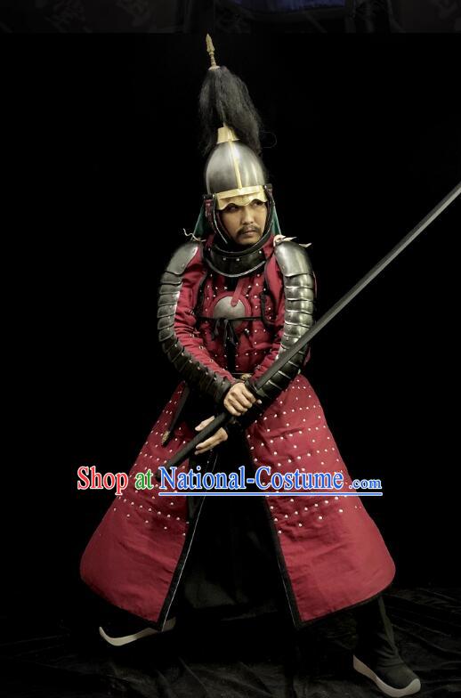 China Ancient General Clothing Traditional Ming Dynasty Warrior Costumes Armor and Helmet Complete Set