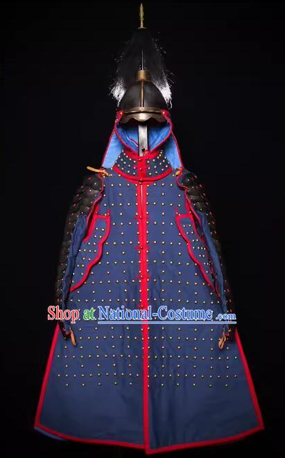 China Ancient Warrior Costumes Armor and Helmet Traditional Ming Dynasty General Clothing Complete Set