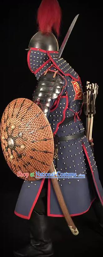 China Ancient Warrior Costumes Armor and Helmet Traditional Ming Dynasty General Clothing Complete Set