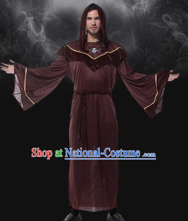 Top Halloween Evil Agent Costume Cosplay Demon Brown Robe Fancy Ball Death Ghost Clothing