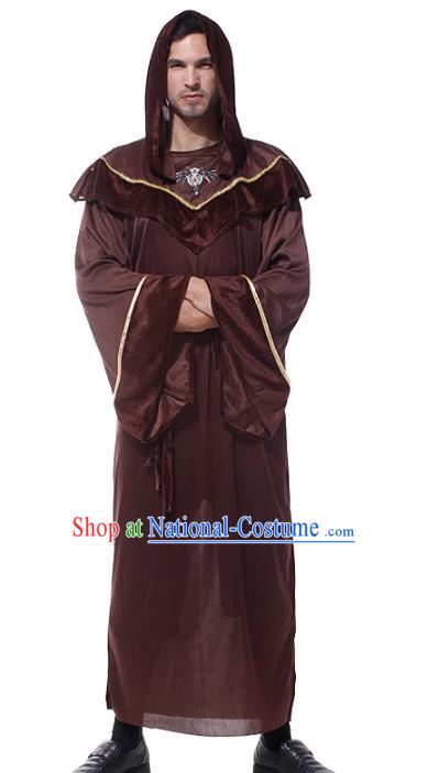 Top Halloween Evil Agent Costume Cosplay Demon Brown Robe Fancy Ball Death Ghost Clothing