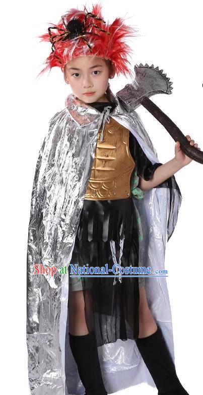 Fancy Ball Journey to the West Goblin Clothing Children Halloween Costume Cosplay Little Monster Silver Cape Outfit