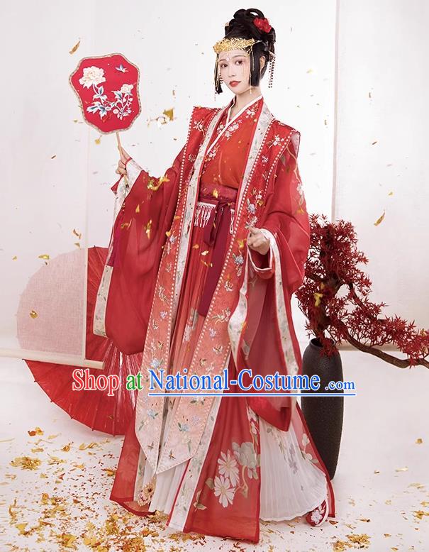 China Song Dynasty Empress Clothing Traditional Wedding Hanfu Dress Ancient Bride Red Costumes