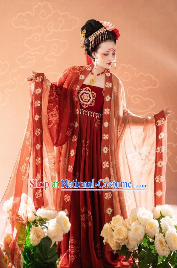 China Traditional Hanfu Dress Red Hezi Qun Ancient Court Woman Costumes Tang Dynasty Imperial Concubine Yang Clothing