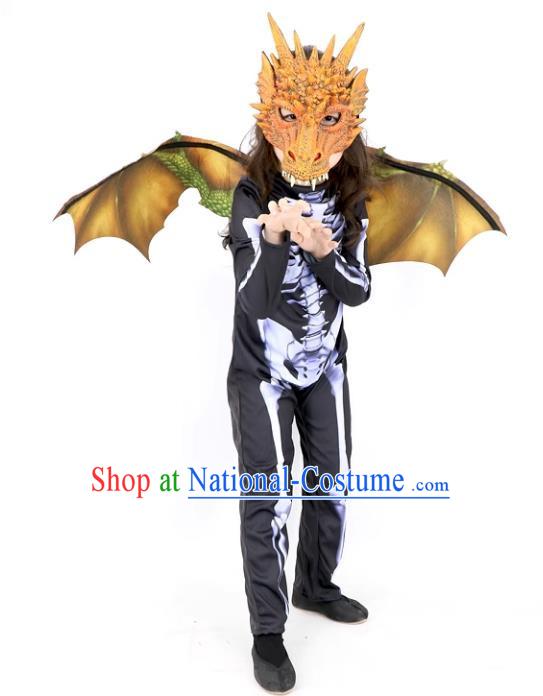 Top Carnival Clothing Cosplay Dinosaur Orange Mask and Wings Set Halloween Fancy Ball Costume