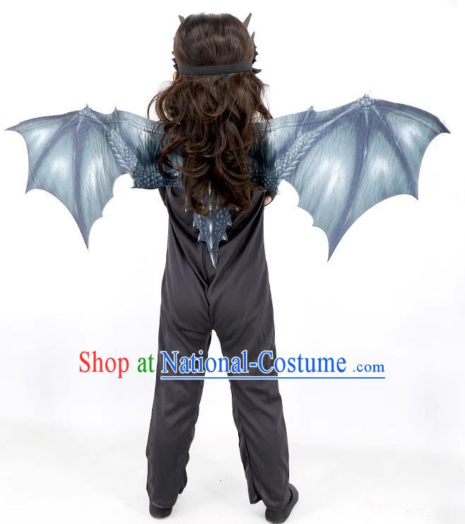 Top Cosplay Dinosaur Dark Gray Mask and Wings Halloween Fancy Ball Costume Carnival Clothing Set