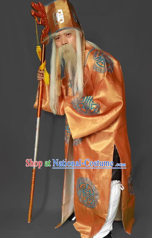 Journey to the West God of Land Orange Robe China Beijing Opera Elder Male Costume Ancient Ministry Councillor Clothing