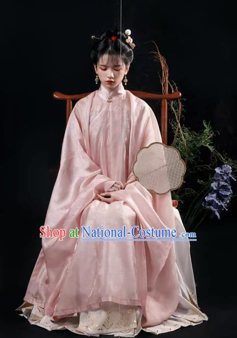 China Ming Dynasty Pink Long Gown and Skirt Traditional Hanfu Ancient Palace Princess Costumes