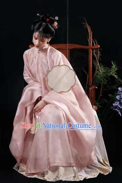 China Ming Dynasty Pink Long Gown and Skirt Traditional Hanfu Ancient Palace Princess Costumes