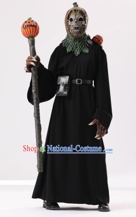 Top Cosplay Demon Black Robe and Headdress Halloween Fancy Ball Skull Costume for Adults