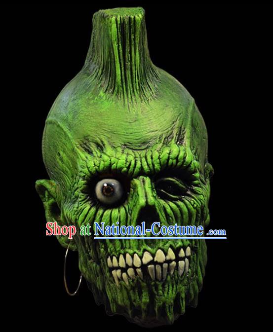 Top Fancy Ball Green Skull Headwear Cosplay Demon Prop Halloween Zombie Mask