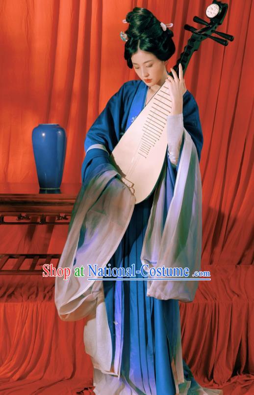 China Song Dynasty Replica Costumes Traditional Court Woman Hanfu Ancient Imperial Consort Blue Dresses