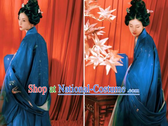 China Song Dynasty Replica Costumes Traditional Court Woman Hanfu Ancient Imperial Consort Blue Dresses