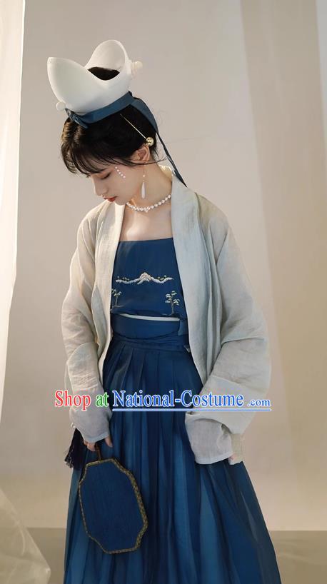 China Song Dynasty Replica Costumes Traditional Court Woman Hanfu Ancient Imperial Consort Blue Dresses