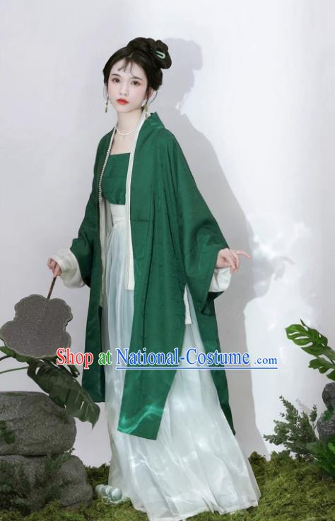 China Ancient Young Lady Clothing Song Dynasty Replica Costumes Traditional Hanfu Green Overcoat White Blouse top and Skirt