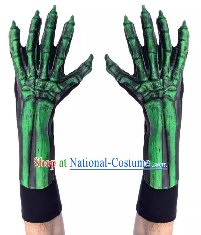 Top Cosplay Skull Prop Halloween Demon Hand Bone Green Gloves Fancy Ball Devil Accessories