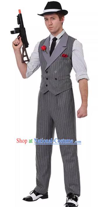 Halloween Fancy Ball Costume Cosplay Bandit Grey Suit Carnival Robber Theme Party Clothing