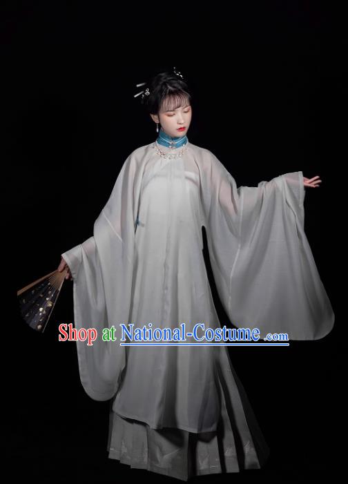 China Ming Dynasty Historical Clothing Traditional Hanfu Blue Vest Long Gown and Mamian Skirt Ancient Noble Woman Costumes