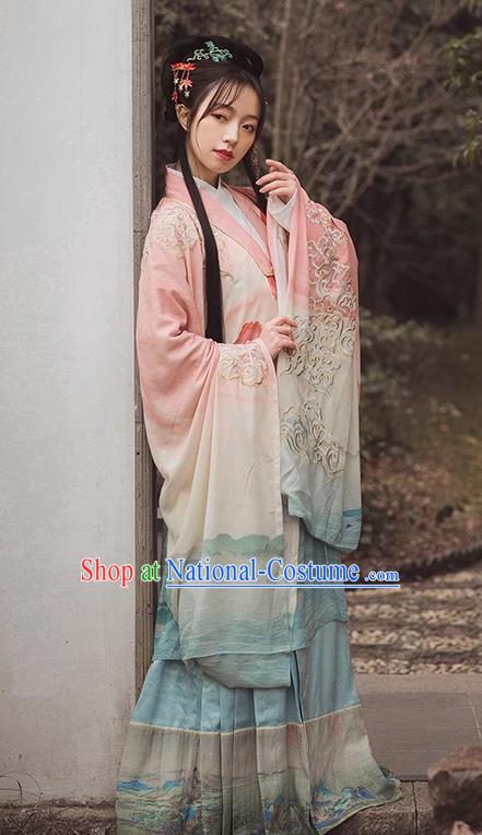 China Ming Dynasty Historical Clothing Traditional Hanfu Embroidered Cape and Mamian Skirt Ancient Royal Princess Costumes