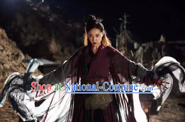 China Wuxia TV the Legend of the Condor Heroes Mei Chaofeng Wine Red Outfit Ancient Swordswoman Costume