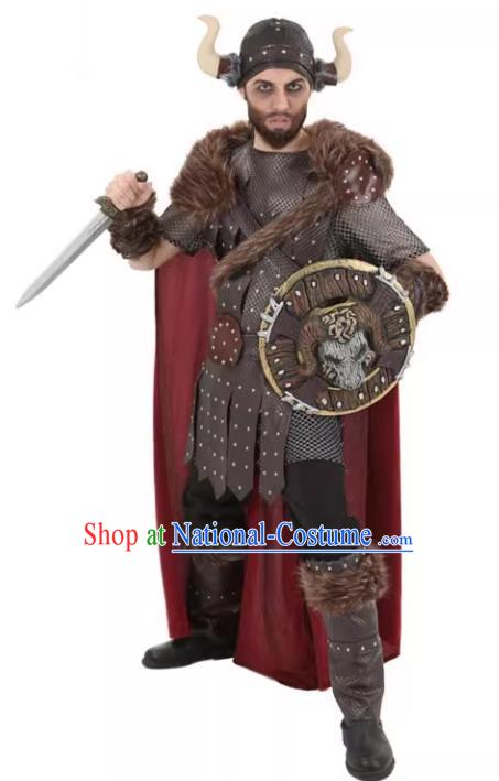 Top Halloween Party Costume Stage Performance Northern Europe Warrior Clothing Cosplay Vikings Pirate Brown Outfit