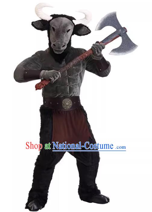 Top Cosplay Minotaur Black Outfit Halloween Party Costume Stage Performance Cow Chief Clothing