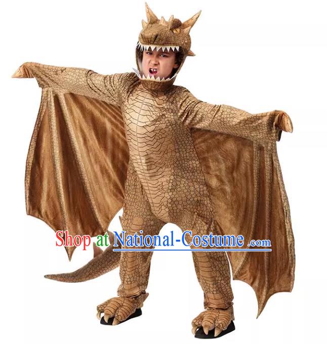 Top Halloween Party Costume Children Stage Performance Jurassic Dinosaur Clothing Cosplay Pterosaur Brown Outfit