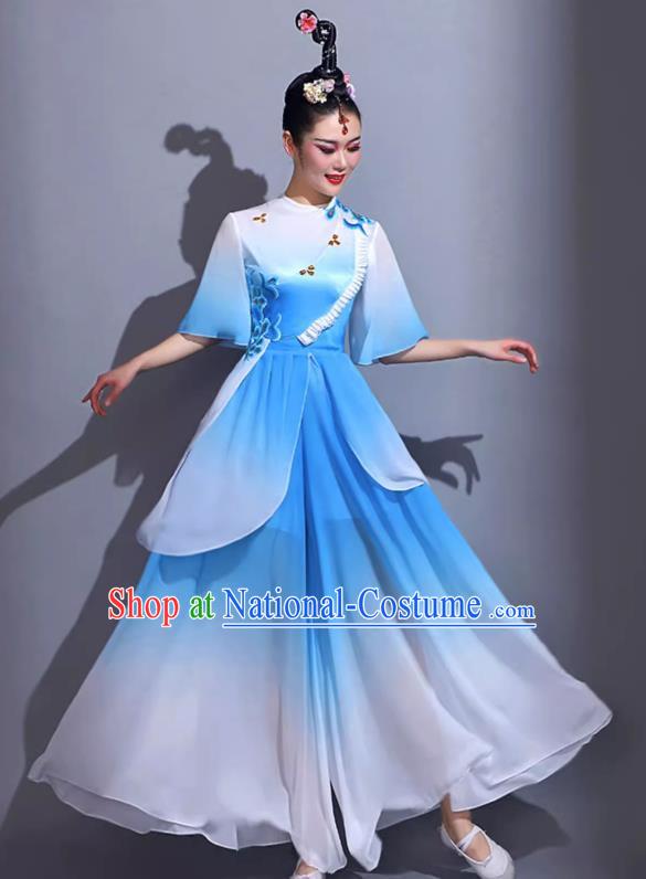 Light Blue Classical Dance Costumes Female Fan Dance Costumes Square Dance Suits Jiaozhou Yangko Dance Costumes Stage Costumes